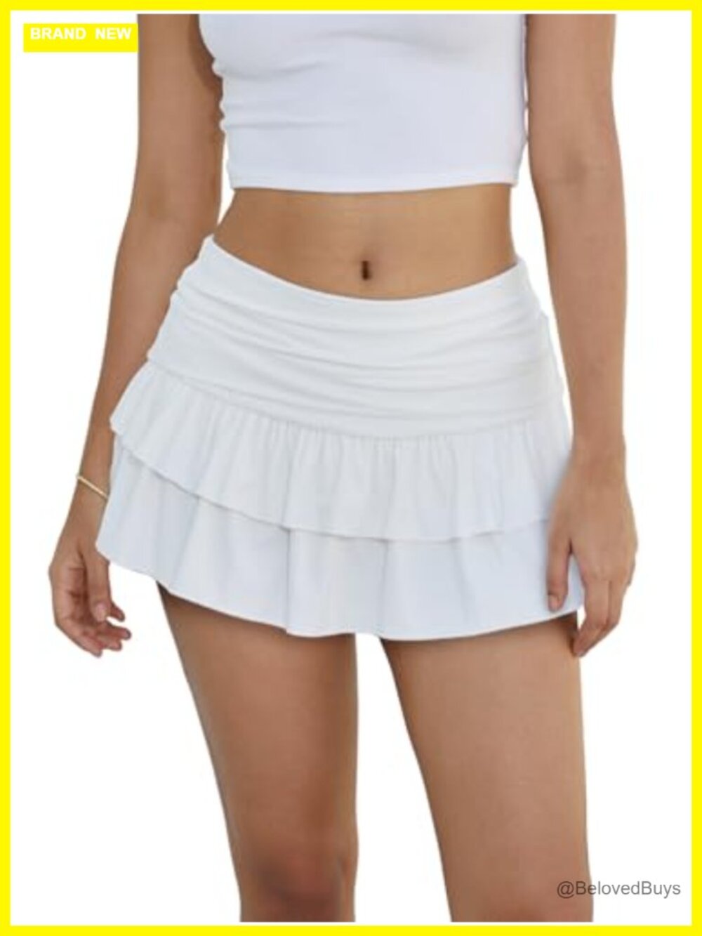 Ruffle Tiered Mini Skort with Built-in Shorts Ruched Waist Y2K